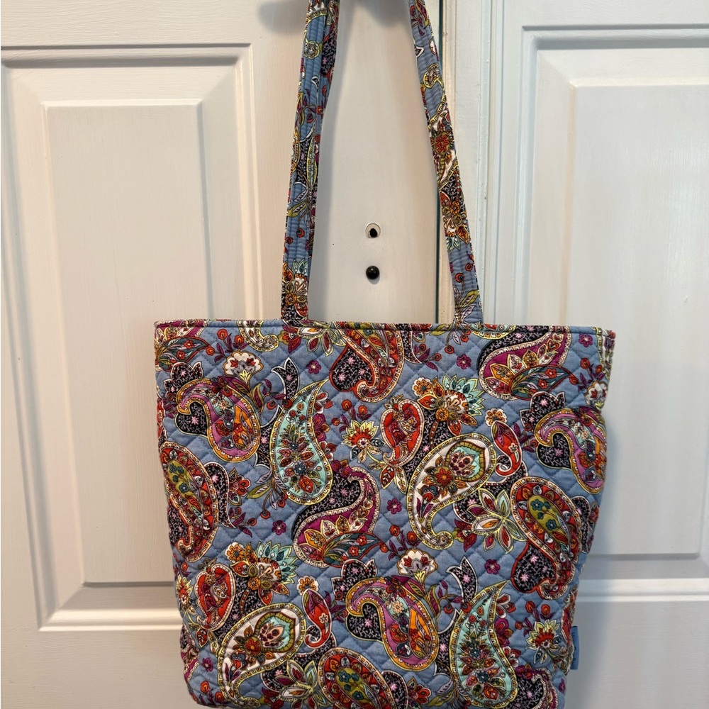 Vera Bradley Quilted Paisley Tote in Light Blue with Multicolor Accents